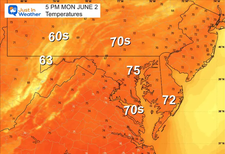 June 2 weather temperatures Monday afternoon