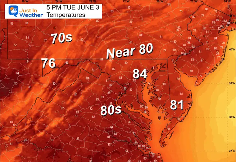 June 2 weather temperatures Tuesday afternoon