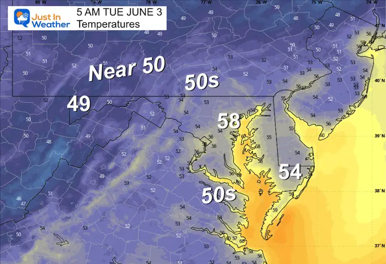 June 2 weather temperatures Tuesday morning