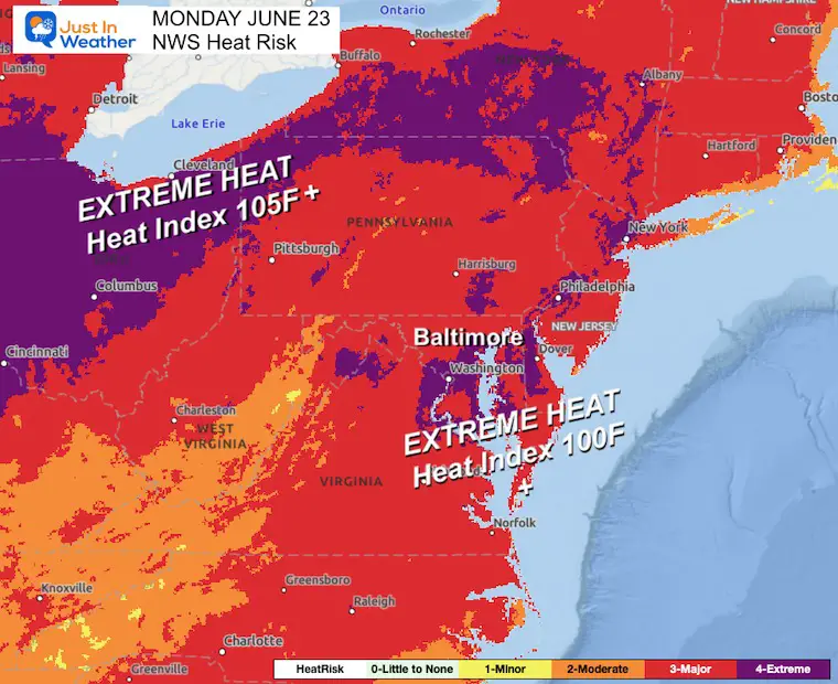 June 20 weather forecast NWS Heat Risk Monday