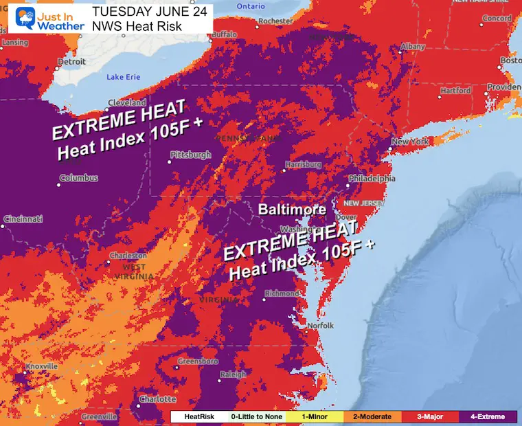 June 20 weather forecast NWS Heat Risk Wednesday