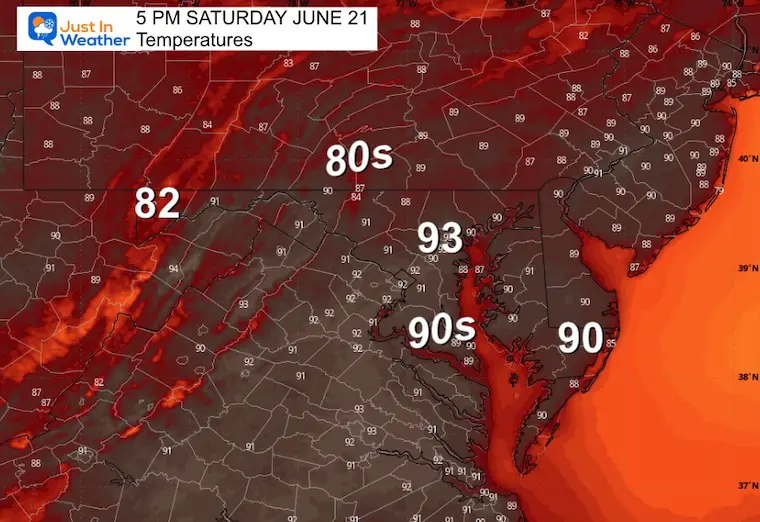 June 20 weather forecast temperatures Friday afternoon