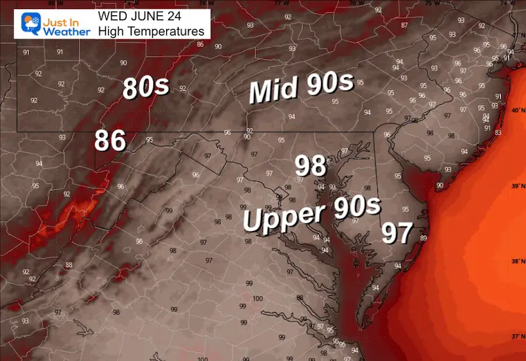 June 22 weather temperatures Wednesday afternoon