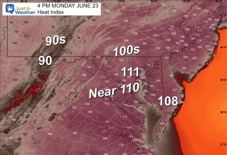 June 23 weather forecast Heat Index Monday afternoon