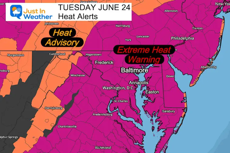 June 24 weather Extreme Heat Warning