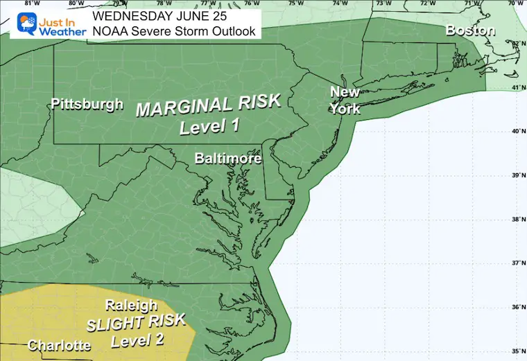 June 24 weather NOAA severe storm risk Wednesday