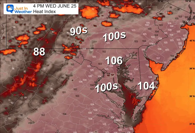 June 24 weather heat index Wednesday afternoon