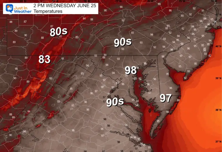 June 25 weather temperatures Wednesday afternoon