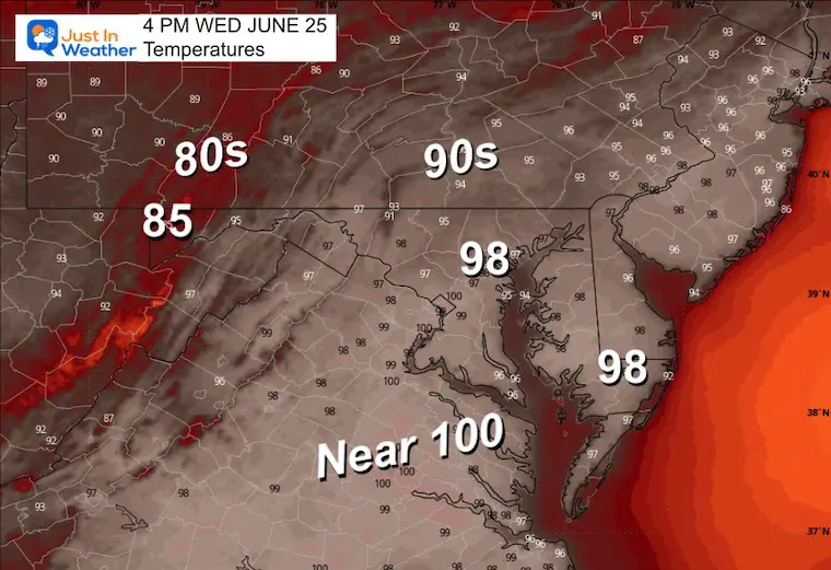 June 24 weather temperatures Wednesday afternoon