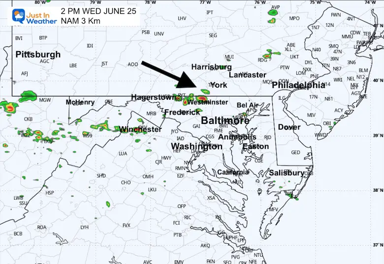 June 25 weather forecast radar Wednesday 2 PM
