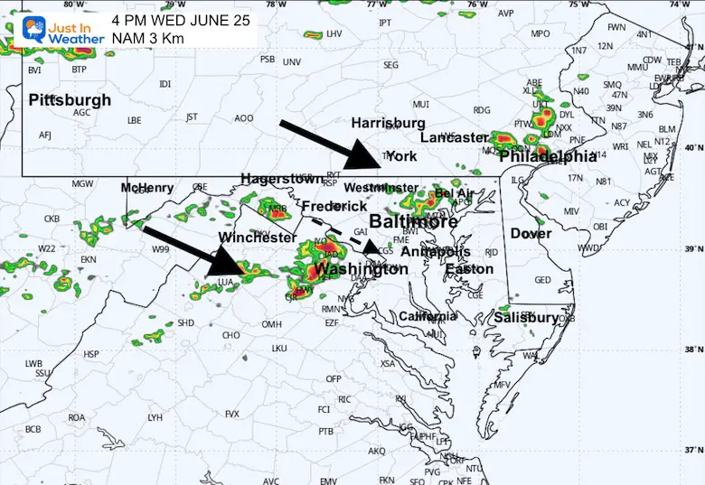 June 25 weather forecast radar Wednesday 4 PM