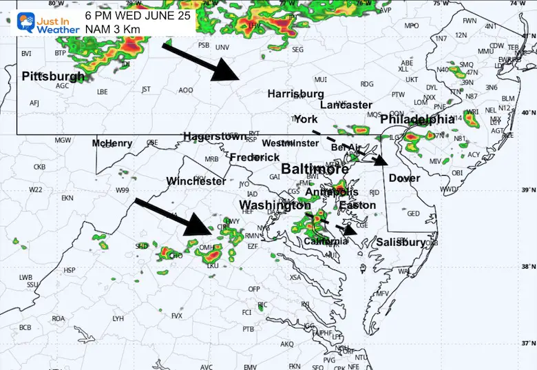 June 25 weather forecast radar Wednesday 6 PM