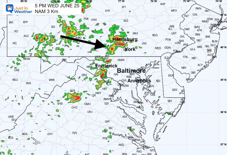 June 25 weather storm radar forecast Wednesday 5 PM
