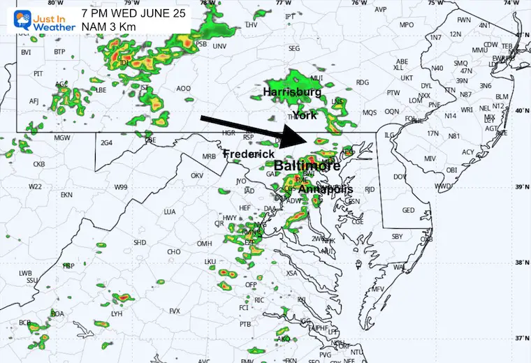 June 25 weather storm radar forecast Wednesday 7 PM