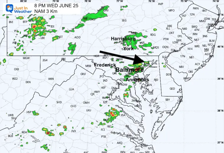 June 25 weather storm radar forecast Wednesday 8 PM