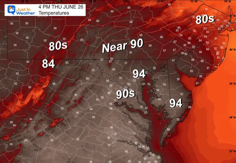 June 25 weather temperatures Thursday afternoon