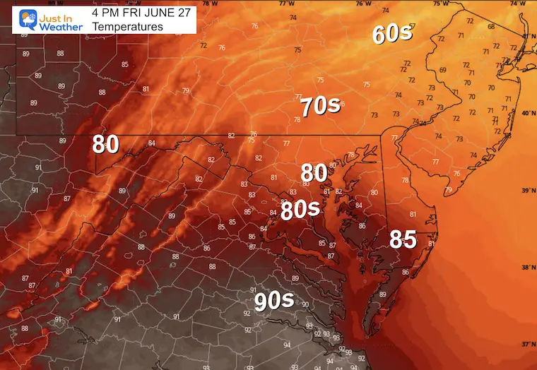 June 26 weather temperatures Thursday afternoon