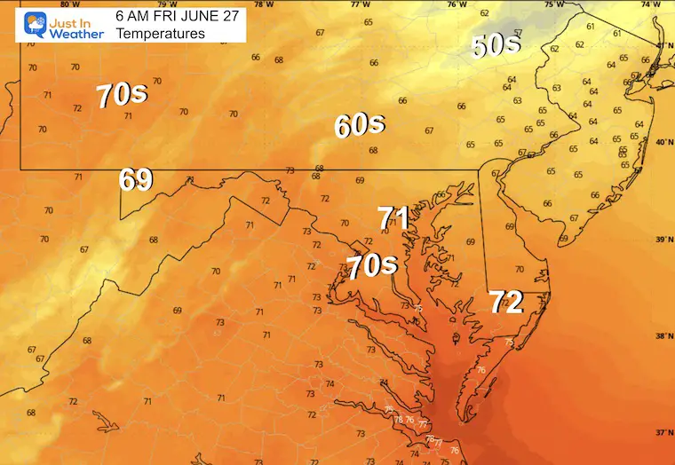 June 26 weather temperatures Thursday morning