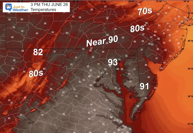 June 26 weather forecast temperatures Thursday afternoon