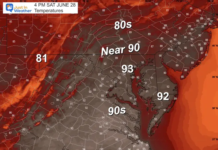June 27 weather temperatures Saturday morning