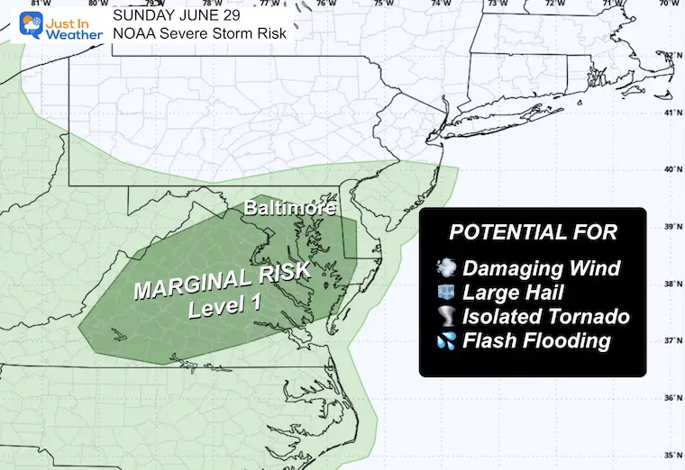 June 28 weather NOAA Severe Storm Risk Sunday