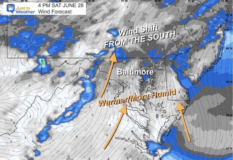 June 28 weather forecast wind Saturday afternoon