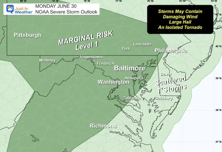 June 29 weather NOAA Severe Storm Risk Monday
