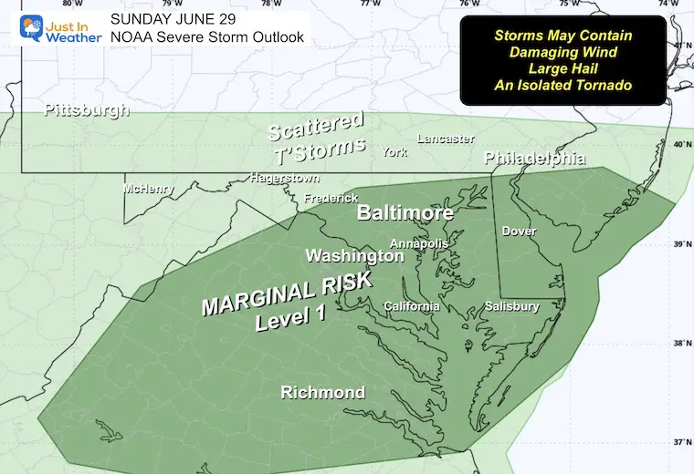 June 29 weather NOAA Severe Storm Risk Sunday