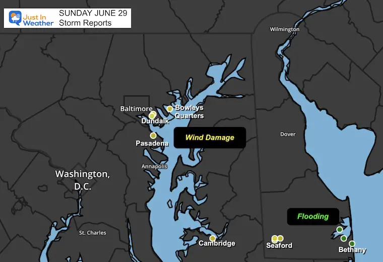 Storm reports Sunday June 29 Maryland Delaware
