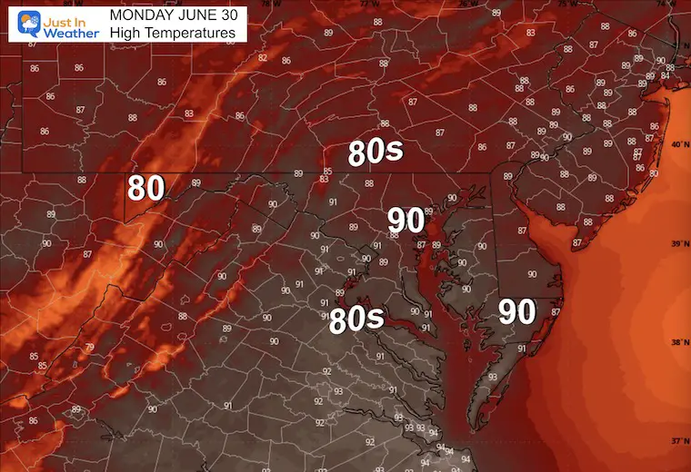 June 290 weather temperatures Monday afternoon
