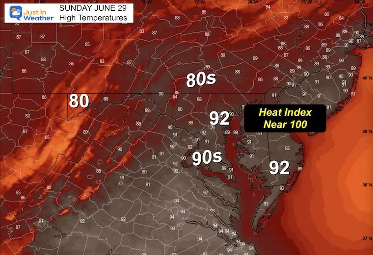 June 290 weather temperatures Sunday afternoon