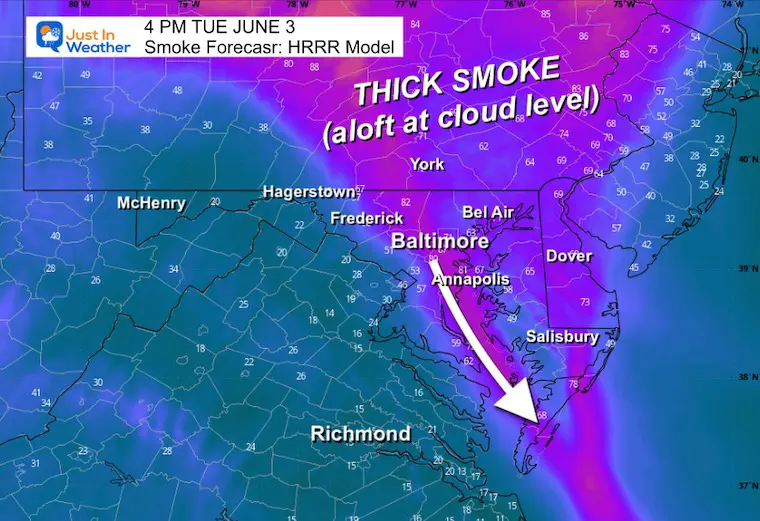 June 3 wildfire smoke forecast Tuesday afternoon