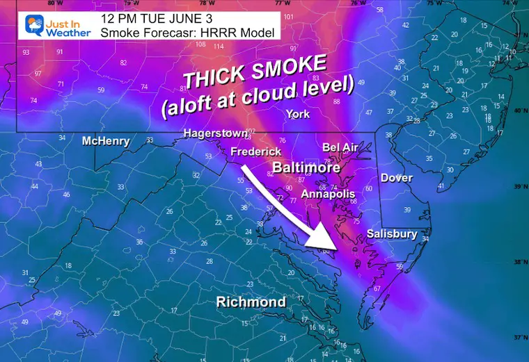 June 3 wildfire smoke forecast Tuesday noon