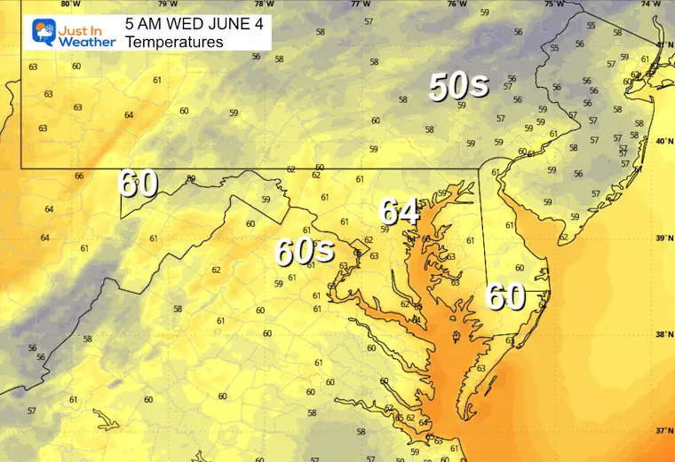 June 3 weather temperatures Wednesday morning