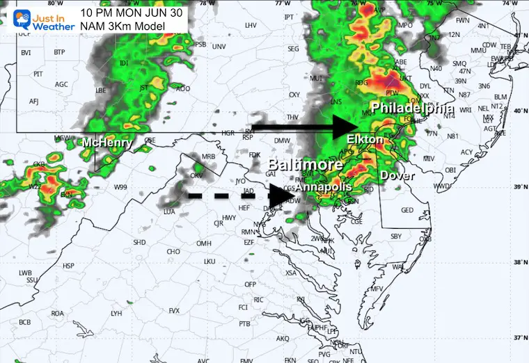 June 30 weather storm radar Monday 10 PM