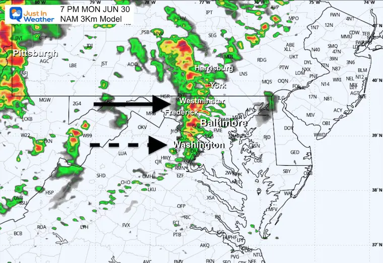 June 30 weather storm radar Monday 7 PM