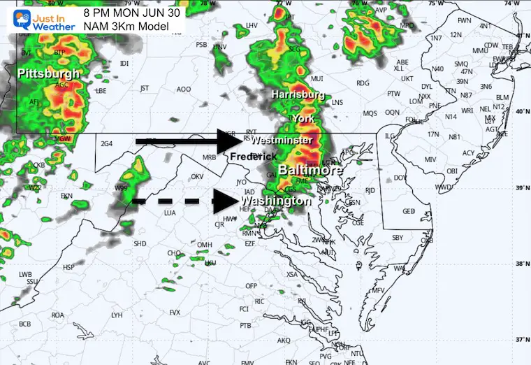 June 30 weather storm radar Monday 8 PM
