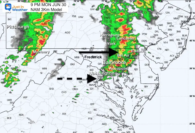 June 30 weather storm radar Monday 9 PM