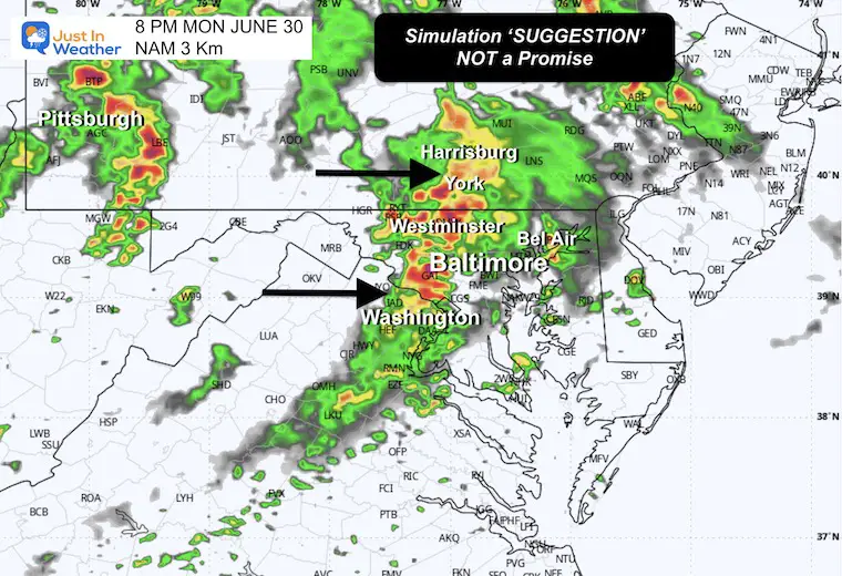 June 30 weather forecast storm radar Monday 8 PM