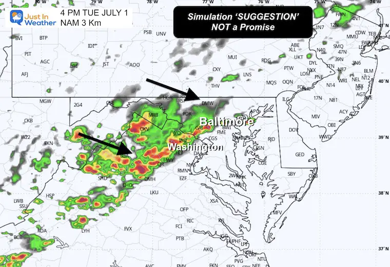June 30 weather forecast storm radar Tuesday 4 PM