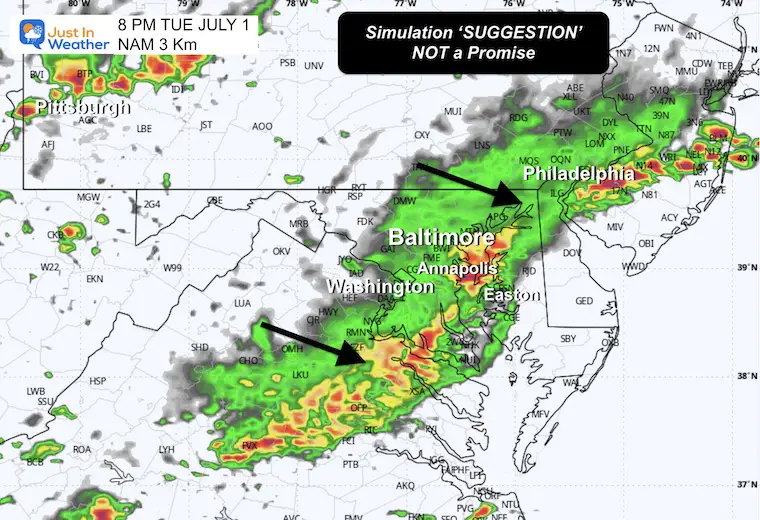 June 30 weather forecast storm radar Tuesday 8 PM