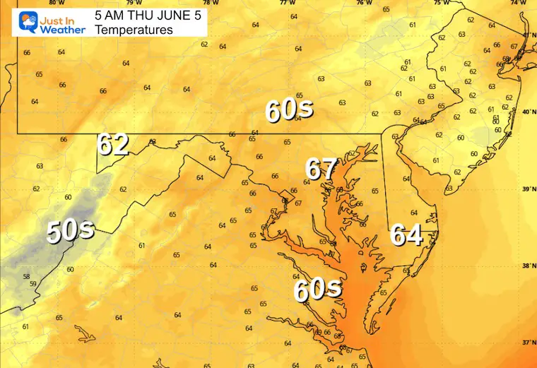June 4 weather temperatures Thursday morning