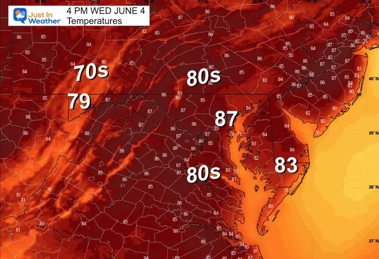 June 4 weather temperatures Wednesday afternoon