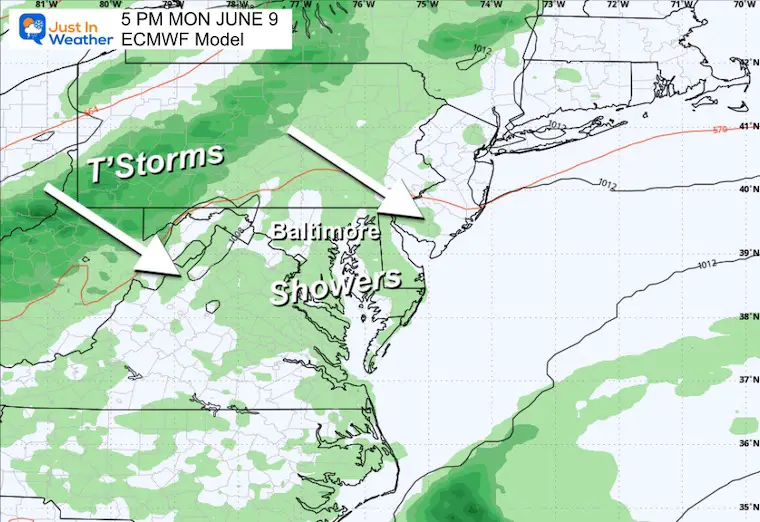 June 5 weather rain forecast Monday