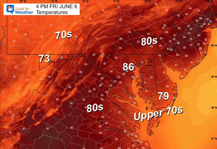 June 5 weather temperatures Friday afternoon