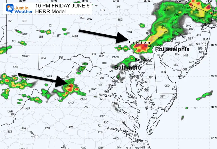 June 6 weather radar storm forecast Friday 10 PM