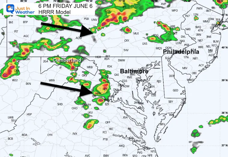 June 6 weather radar storm forecast Friday 6 PM