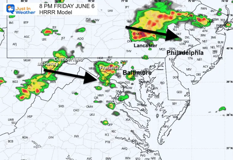 June 6 weather radar storm forecast Friday 8 PM