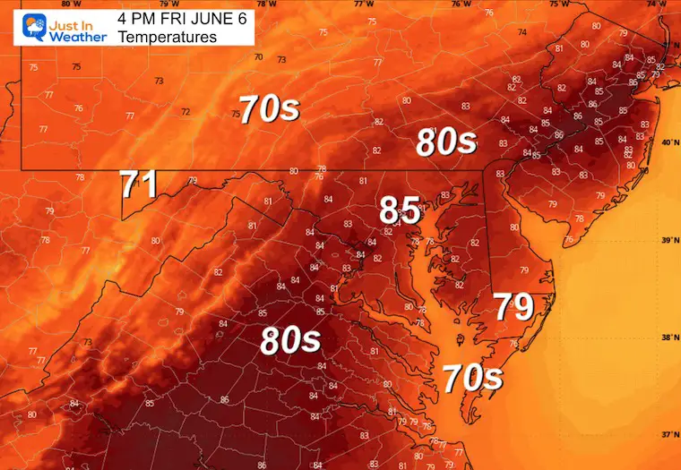 June 6 weather temperatures Friday afternoon