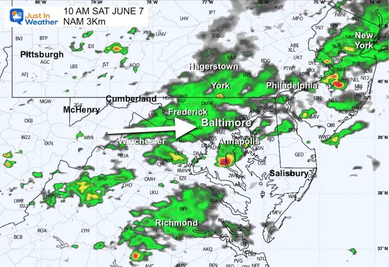 June 7 weather rain radar Saturday 10 AM